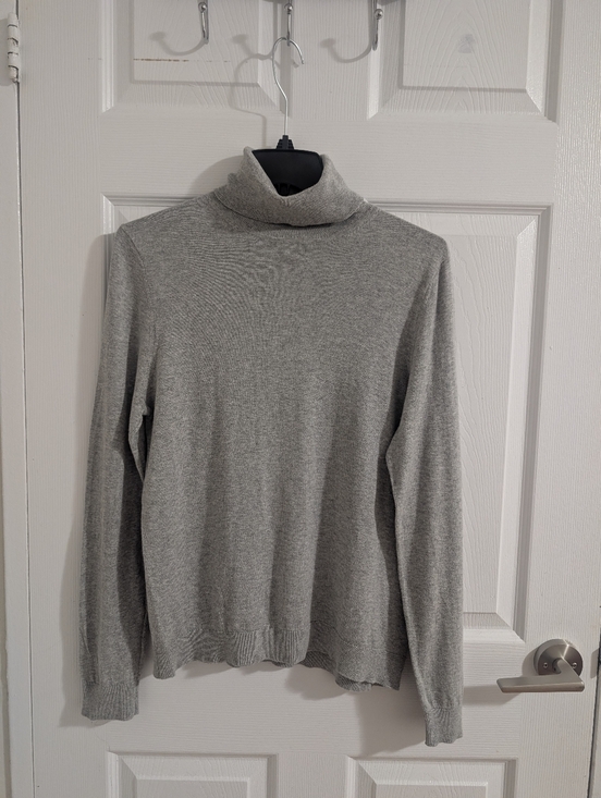 indi & cold Sweaters - Indi & Cold Grey Cotton Cashmere Turtleneck Sweater Eyelet Detail Old Money L